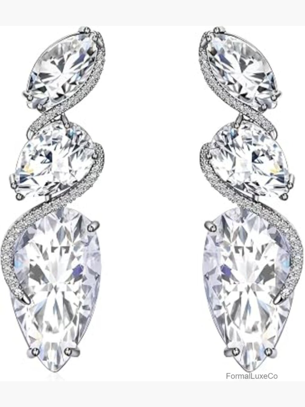 Sterling Silver Crystal Teardrop Dangle Earrings with Cubic Zirconia